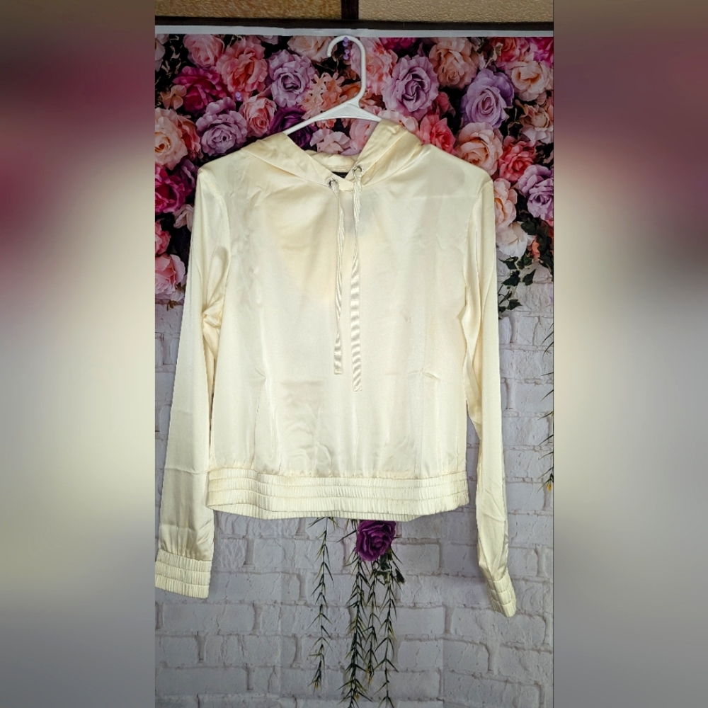 Express satin hoodie with rhinestones